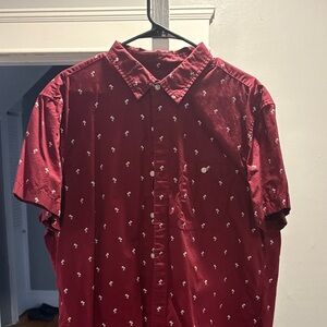 American Eagle Outfitters Maroon Patterned Button Down Shirt